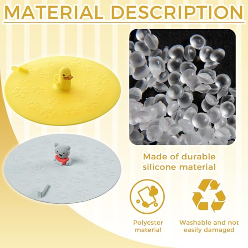 2Pcs Yellow Duck & Grizzly Bear Flat Tub Stoppers for Bathtub | Ceramic, Cartoon, Washbasin Plug - color: Mixcolor4