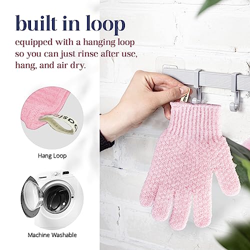 MainBasics Deep Exfoliating Bath Gloves, Pink, 1 Pair | Heavy-Textured Nylon, Shower Scrub, Dead Skin Removal, Machine Washable - color: Soft Pink