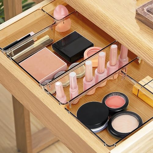 StorMiracle 23 PCS Drawer Organizer Set, 5 Varied Size Bathroom and kitchen Drawer cabinet organizer Trays, Clear Storage Bins for Makeup, Jewelry, Utensils and Gadgets, Champagne - color: Champagne, size: 23 PCS