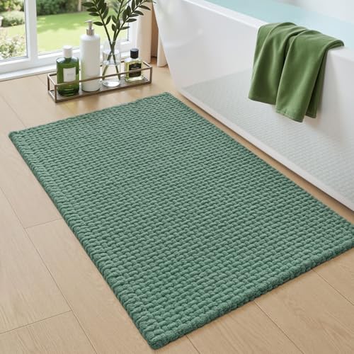 DEXI Bathroom Rugs 32x20, Non Slip Washable Bath Mat, Absorbent Chenille Bathmat, Ultra Soft Thick Carpet for Tub Shower Floor, Green - color: Green, size: 32" X 20" (Rectangular)