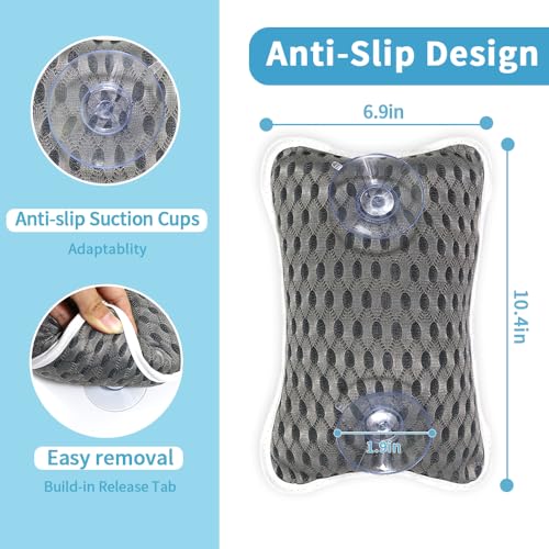 Luxury Bath Pillows for Tub, Slip Resistant Waterproof Bath Pillows for Tub Neck and Back Support with 2 Strong Suction Cups, Relaxing Spa Essentials (Dark Grey) - color: Dark Grey