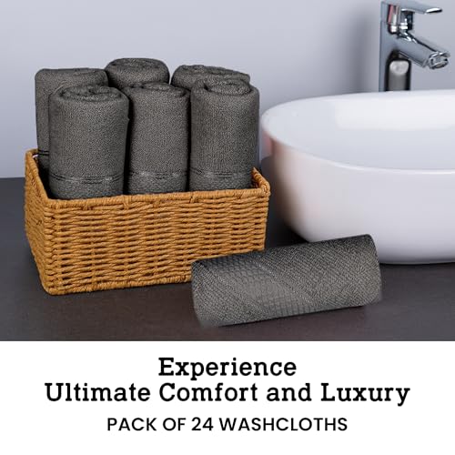 Casa Lino Face Towels & Body Wash Cloths for Showering - 100% Cotton Wash Cloths for Bathroom - Highly Absorbent & Quick Drying Washcloth Set - Cotton Washcloths 24 Pack (12" x 12" | Charcoal Black) - color: Charcoal