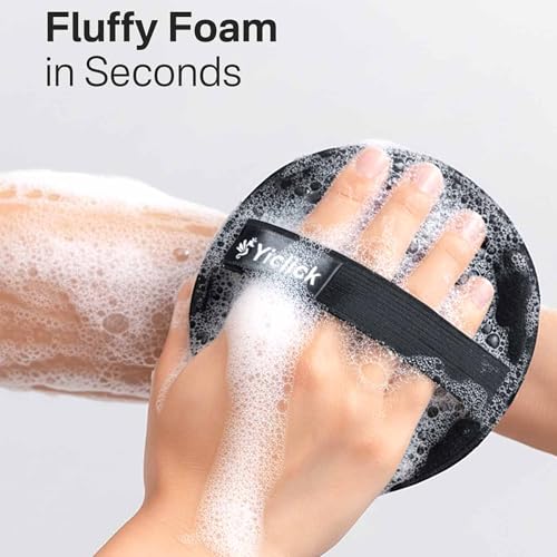 Yiclick Exfoliating Body Scrubber (2 Pack), Body Exfoliator Scrubber, Exfoliating Sponge for Shower Bath, Shower Loofah Luffa Lufa with Handle, Dead Skin Exfoliator for Body Scrub, Men Women - color: Black