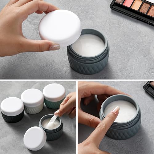 Kuangre Travel Containers for Toiletries, Silicone Cream Jars BPA-Free, TSA Approved 3oz Travel Size Containers, Leak-proof Silicone Jars with Lid for Cosmetic Face Hand Body Cream (4 Pack) - color: Grey, size: 3 Ounces