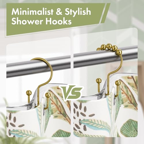 Amazer Gold Shower Curtain Hooks, 12PCS Minimalist Simple Double Shower Curtain Rings, Rust-Resistant Metal Shower Hooks Shower Curtain Hangers, Shower Rings for Bathroom Shower Rods Curtains - color: Gold, style: Minimalist - Double Hooks