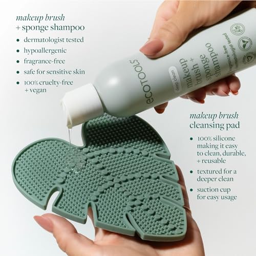 EcoTools Makeup Brush Cleansing Pad + Deep Clean Shampoo Bundle, Brush Cleaner Mat & Makeup Brush Cleanser For Deep Cleaning Tools, Clean Formula, Cruelty-Free, & Vegan, 2-Piece Set