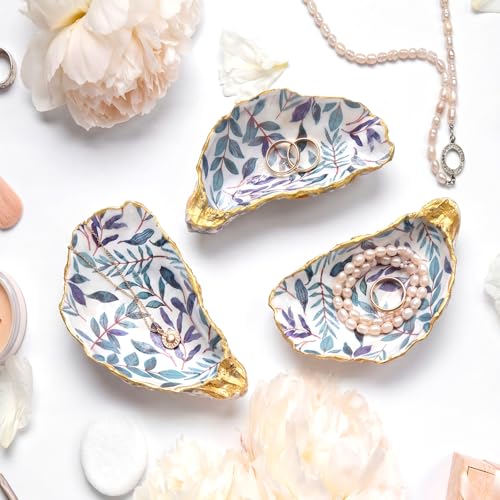 Natural Oyster Ring Trinket Dish Vintage Jewelry Tray for Keys Small Jewelry Holder for Bridal Shower Favors Friends Sisters Daughter Mother Gift Seaside Decor(Leaf Pattern) - style: Leaf Pattern