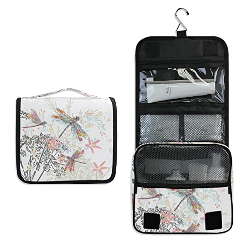 senya Hanging Travel Toiletry Bag Kit Makeup Case Cosmetics Organizer for Men Women - color: Flowers And Dragonfly
