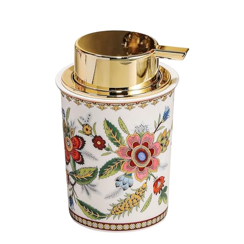 ACMLIFE Foaming Hand Soap Dispenser, Ceramic Soap Dispenser with Pump, Vintage Rose Soap Dispenser for Bathroom, 8.8 oz - color: Pink and Gold