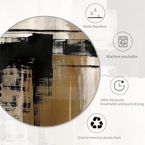 Miyotaa Abstract Minimalist Modern Shower Curtain Set 71Wx84H Inches Extra Long Black Tan Neutral Contemporary Brushstroke Art Waterproof Bathroom Curtain with 12 Hooks - color: Black Tan, size: 71"W x 84"L (Pack of 1)