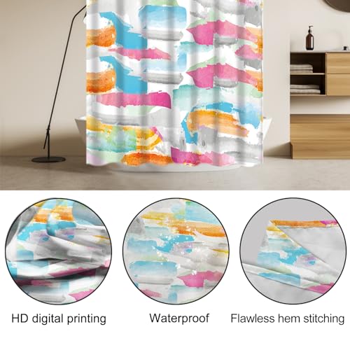 Lnond 4Pcs Abstract Shower Curtain Sets with Rugs, Watercolor Geometric Paint Bathroom Sets with Shower Curtain and Rugs and Accessories - color: Watercolor Geometric Paint