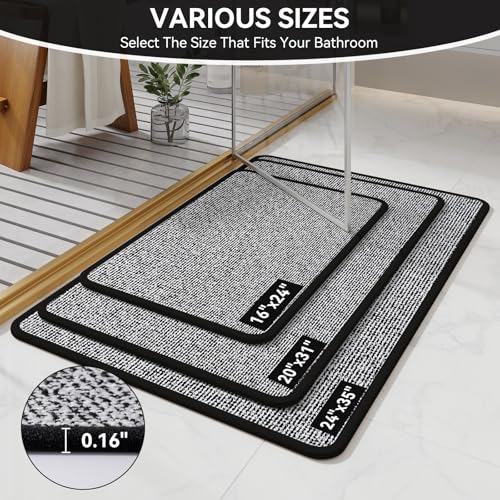 Non Slip Bathroom Rugs Washable, Rubber Backing Bath Mat, Absorbent Quick Dry Floor Mats for Bathroom, Outside Shower and Sink, Thin Bath Rugs Fits Under Door, 20”x31”, Black - color: Black, size: 20"x31"