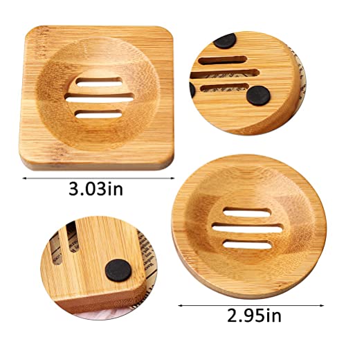 SUMAJU 4 Pcs Wooden Soap Holders Bathroom Soap Dish Natural Bamboo Soap Holder Square & Round Soap Dishes for Home Bathroom