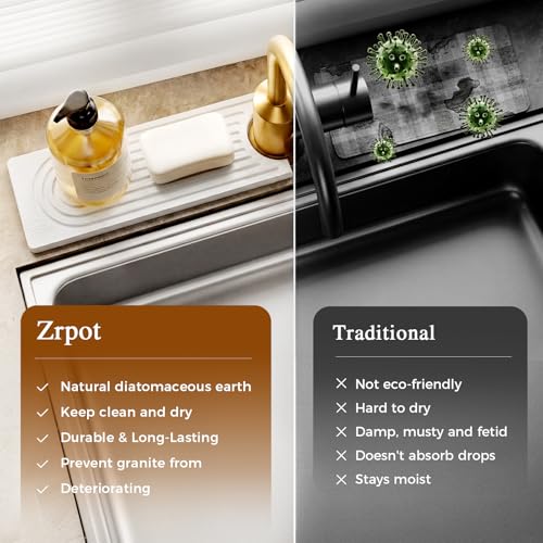 2 Pack Stone Faucet Mat for Kitchen Sink, Absorbing Drying Stone Mat Prevent Moisture, Sink Splash Guard Water,Natural Diatomite Stone Tray for Bathroom Counter 23.6*3.9inch (White+White) - color: White+White