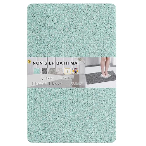 0.6" Extra Thick Non Slip Shower Mat, PVC Loofah Shower Mat with Drain, Quick Drying Bath Mat for Inside Shower, Bathtub Mats Foot Scrubber for Elderly, Bathroom, Kitchen, Wet Areas(Blue 16x24) - color: Blue, size: 24" x 16" (Rectangular)