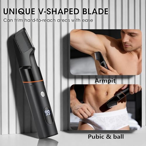 Suttik Manscape Body & Pubic Hair Trimmer for Men, No-Nick Groin & Ball Shaver, Electric Mens Grooming Kits Beard Trimmer, Body Groomer with LED Display, Waterproof