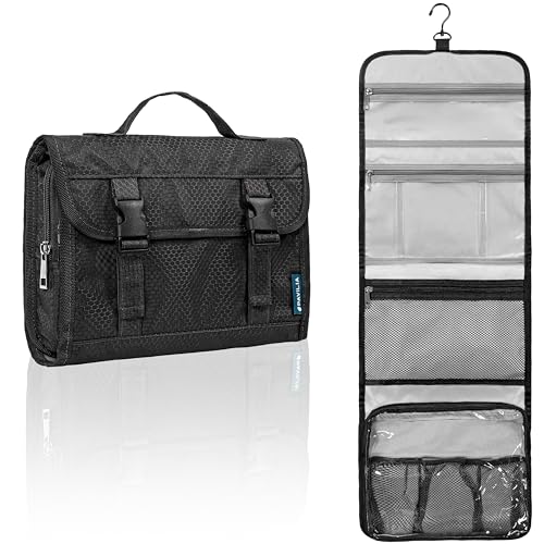PAVILIA Travel Hanging Toiletry Bag for Women Men, Large Capacity Makeup Bag Kit, Waterproof Cosmetic Storage Organizer Case for Bathroom Shower - color: Black, size: Extra Large