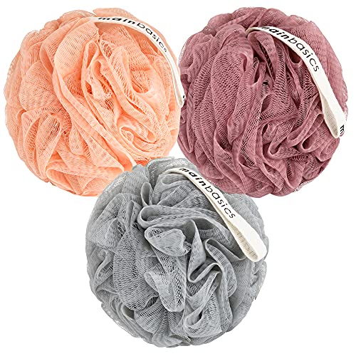 MainBasics Shower Loofah Sponge Pouf, Set of 3, Coral Reef | Soft Mesh Body Scrubber and Bath Sponge for Gentle Exfoliation, Rich Lather, and Everyday Shower Use - style: Coral Reef