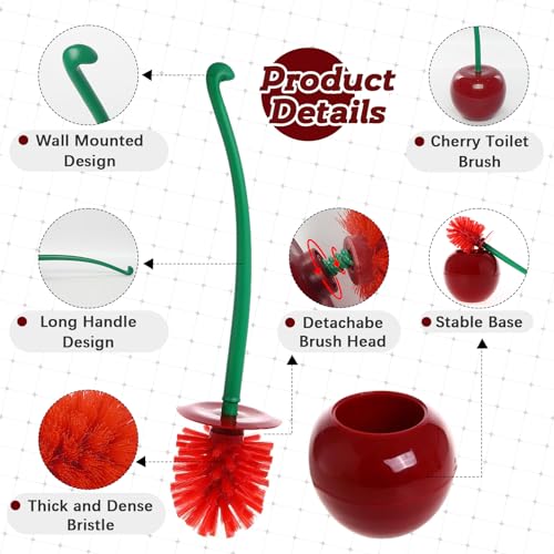 Creative Toilet Brush with Holder Bowl&Long Handle, Household Bathroom Cleaning Tool Cleaner and Base for Storage&Organization, Thick Bristle for Deep Clean-Rust Resistant Leakproof-Red Cherry Shape - color: C18-toilet Brush-red, size: Standard