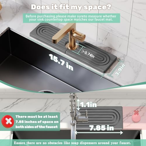 15.7'' Long Stone Faucet Mat for Kitchen Sink-Diatomite Quick Dry Kitchen Sink Splash Guard,Super Absorbent,Drying Stone Sink Tray,Sink Stone Quick Dry Around Faucet For Bathroom Counter (Dark Gray) - color: Dark Gray, size: 15.7" x 3.9"
