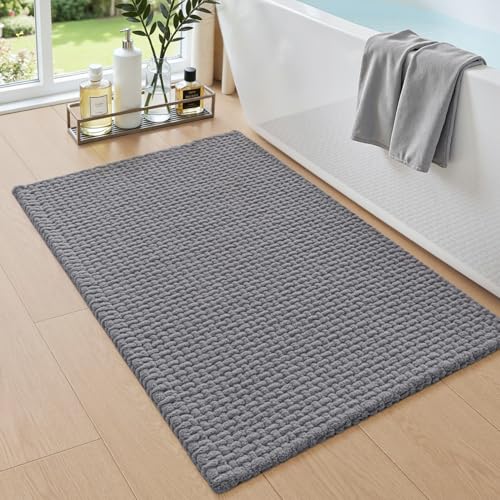 DEXI Bathroom Rugs 32x20, Non Slip Washable Bath Mat, Absorbent Chenille Bathmat, Ultra Soft Thick Carpet for Tub Shower Floor, Grey - color: Grey, size: 32" X 20" (Rectangular)