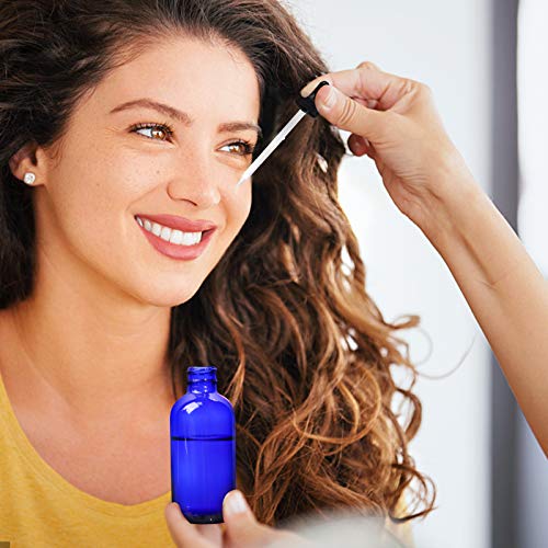 12 Pack 4oz Cobalt Blue Glass Bottles with Glass Eye Droppers for Essential Oils, Perfumes & Lab Chemicals (Brush, Funnels, 2 Extra Droppers, 24 Pcs Labels & 30ml Measuring Cup Included) - color: Cobalt Blue
