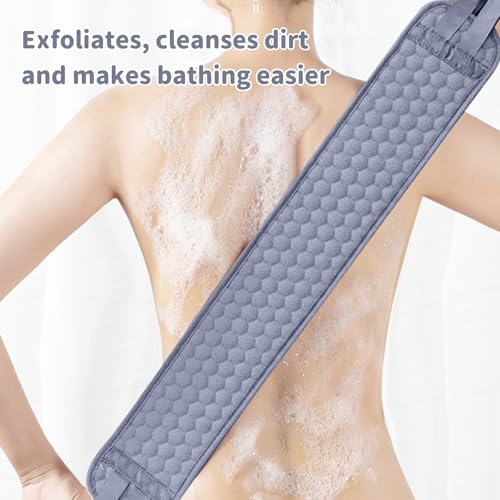 3 PCS Exfoliating Back Scrubber Strap Double Sided Bath Sponges Washer for Shower Deep Clean Towel Long Shower Towel,Grey - color: Grey