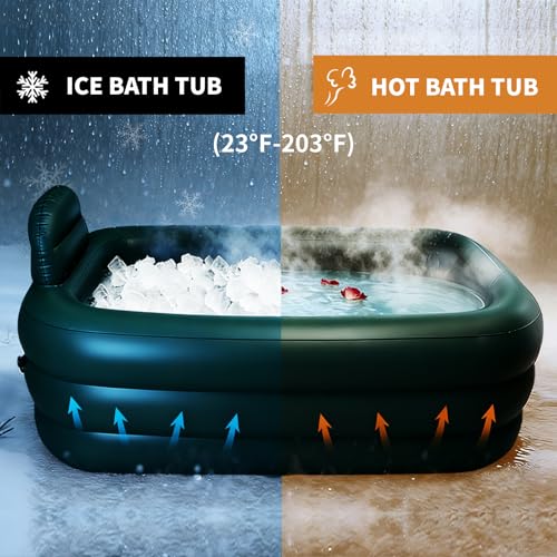 Portable Bathtub for adults,Inflatable bath tub for ice bath,Large Oval Ice Bath with pillow, 62.2x37.4x17.72in,Includes Pump, EasyInflate & Drain,Green - color: Green