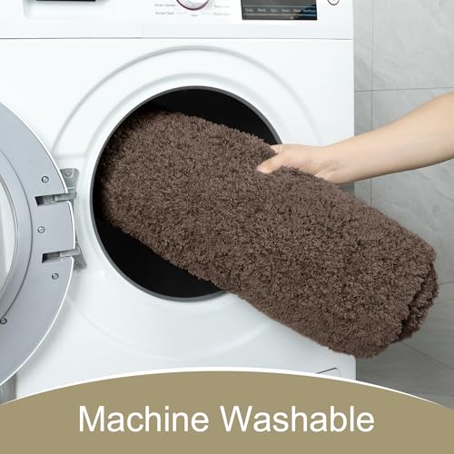 AROGAN Luxury Long Bathroom Runner Rug, 24x17 Inch Thick Soft and Absorbent Non Slip Bath Mat, Rubber Backing Quick Dry Rugs Carpets, Machine Washable Plush Mats for Shower Floor, Deep Brown - color: Deep Brown, size: 1'5" X 2' (24" X 17")