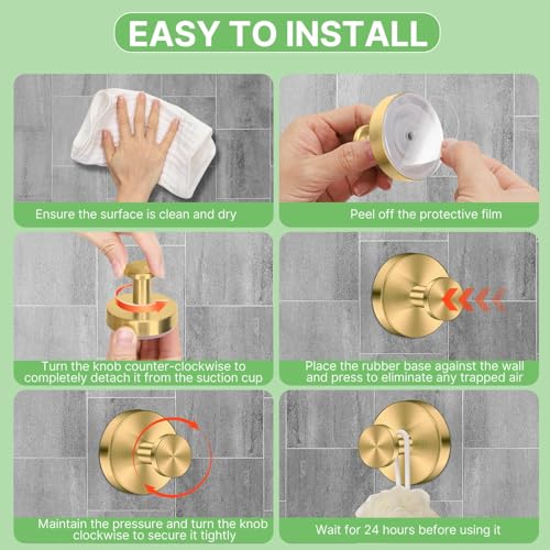 Black Suction Cup Hooks for Shower - Set of 4, No Drill Towel Hooks for Bathroom Wall, Kitchen, Glass, Mirror, Tile - Ideal for Hanging Towels, Robes, and Loofahs (gold-4pcs) - color: gold-4pcs