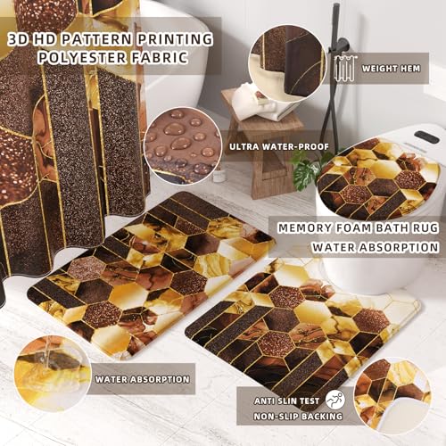 XLHOMO Bathroom Set - 26PC Bathroom Set with Shower Curtain and Rugs, Bathroom Accessory Set, Brown Bathroom Accessories Set, Trash Can & Soap Dispenser - style: Traditional