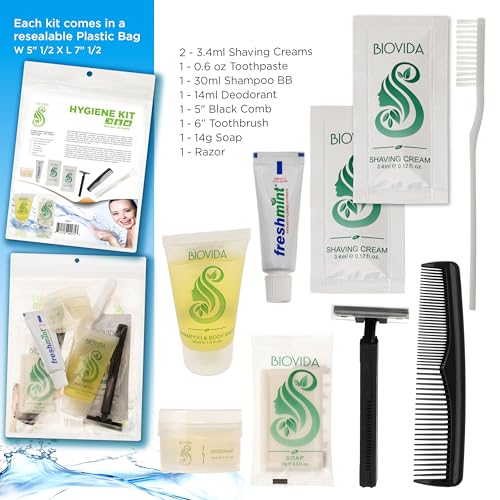 Moda West 96 Hygiene Kits - Bulk Case of Wholesale Basic Toiletry Kits for Men, Women, Travel, Charity 9 Pc Kit