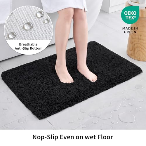 Disolla Black Bathrom Runner Rug 24x59 - Large Soft Plush Bath Mat, Thick Long Non-Slip Shaggy Floor Mat, Ultra-Absorbent for Master Bathroom Bedroom - color: Black, size: 2' x 4'11" (24''x59'' Bathroom Rug)