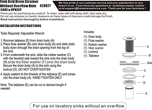 Artiwell Grid Drain Strainer Assembly Without Overflow for Bathroom Sink, C.O. Plug Lavatory Drain, Matte Black - color: Matte Black, style: Without Overflow