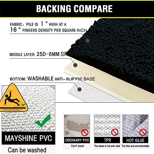 BOANKODU Bathroom Rug Sets, Absorbent Chenille Bath Rugs Non-Slip, 32x20 Inch + 20x20 Inch U Shape, Machine Washable (Black) - color: Black, size: 20" x 32" + 20" x 20" (U-Shape)