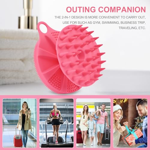 INNERNEED 2in1 Silicone Body Scrubber & Scalp Massager Shampoo Brush, Pink | Food-Grade Soft Material, More Hygienic, Easily Lather, Convenient for Travel, Gym, Business,etc - color: Pink