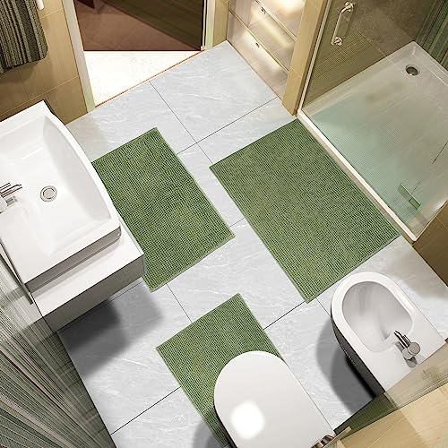 Urvoix Bathroom Rugs Sets 3 Piece, Non-Slip Chenille Bath Rug - Ultra Soft, Washable, Super Absorbent Bath Mat for Bathroom, Toilet and Tub (Sage Green) - color: Sage Green
