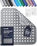 homerella® Shower Mat Non Slip Anti Mold, Non Slip Shower Mats for Inside Shower Stall Anti Slip Mat, Square Shower Floor Mat 21 x 21 in with Suction Cups & Hooks for Quick Drying, Machine Washable - color: Grey