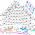 100 Pcs 3g Empty Plastic Containers with White Lids,Tiny Makeup Sample Containers, Small Pot Jars Clear Round Cosmetic Jars with 20 Pcs Mini Spatulas for Liquid Sample Powder Creams - color: White, size: 3g