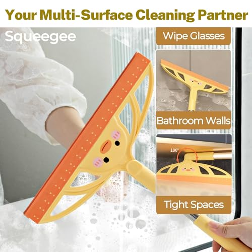 3-in-1 Bath&Kitchen Cleaning Set,Shower Squeegee for Shower Doors, Bathroom,Window and Car Waterproof Bag, Hair Catcher, Suction Cup Shower Head Holder for Deep Cleaning