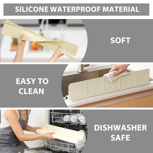 18Inch Sink Splash Guard – Extended Length & Tall Silicone Kitchen Sink Splash Guard with Overhang Drainage Design & Strong Suction Cups for Countertop (White, 18''x3.5'') - color: White, size: 18''x3.5''