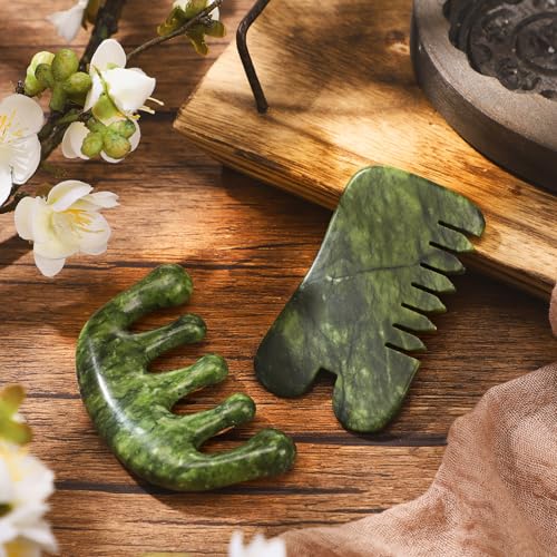 BBTO 2 Pcs Jade Comb for Scalp Massage Gua sha Comb for Head Body spa Hair Multifunctional Handheld Massage Tools (Classic, Natural) - style: Classic, Natural