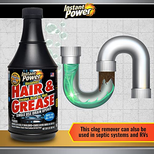 Instant Power Hair and Grease Drain Cleaner - Shower Liquid Clog Remover, Drain Defense for Sinks, Made in USA, Sink Cleaner and Deodorizer - 20 Oz 6 Pack - size: 20 Fl Oz (Pack of 6)