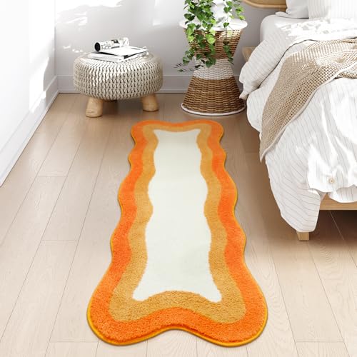 HAOCOO Large Bathroom Rugs Runner, 24x59 Inch Irregular Shape Non Slip Shower Rugs, Microfiber Absorbent Washable Shower Mat for Bathroom Floor Sink Tub Bedside - color: Orange, size: 4'11" x 2' (Irregular)