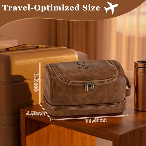 Personalized Travel Toiletry Bag for Men, Custom Initial Shaving Bag Valentines Easter Birthday Retirement Gifts for Men Dad Husband Grandpa Coworker Employee Friend Teacher Light Brown K - color: Light Brown, style: K