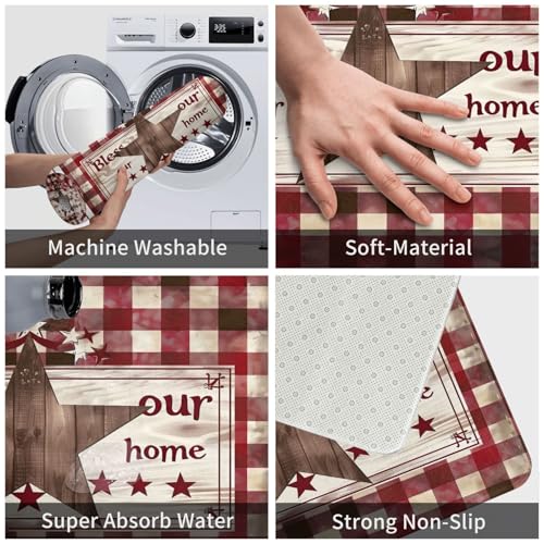 Bath Mat Country Star Burgundy Red Plaid Berry Retro Wood Grain Quick Dry Bathroom Rugs Non Slip Absorbent Shower Flannel Rug Floor Mat for Bathroom,Bathtub,Sink,Bedroom,16"X24" - color: Cay22