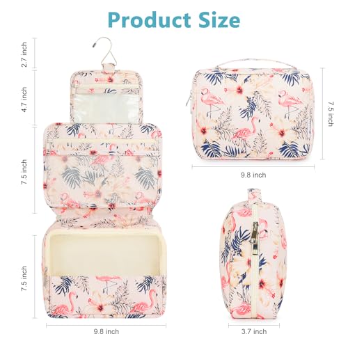 Mossio Hanging Toiletry Bag with Sturdy Hook - Large Portable Cosmetic Makeup Travel Organizer for Men & Women - color: Beige Bird
