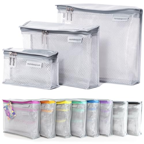 MUMI Travel Toiletry Bag Set of 3 – Clear TSA Approved Toiletry Bags for Women – Reusable Water-Resistant Makeup Organizer Pouches for Skincare, Cosmetics, Travel Accessories, Airport Packing - Gray - color: Grey