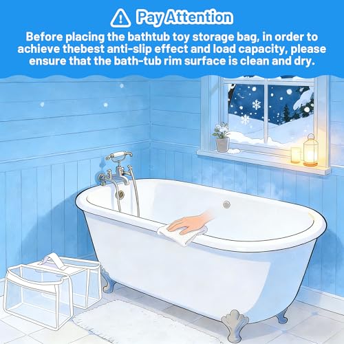 Saddle Shape Bath Organizer, 2 Compartments Wide Opening Bathtub Holder for Tub, Bath Storage Organizer for Tub, Easy Access, Mesh Shower Holder