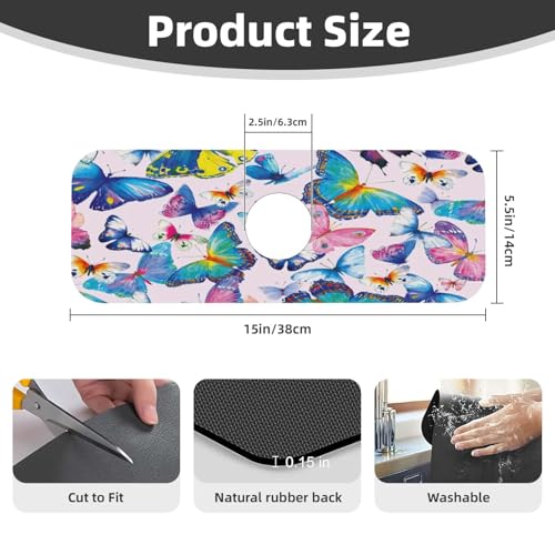 Faucet Draining Mat For Kitchen Sink, Colorful Butterflies Diatom Mud Absorbent Drain Pad For Bathroom Kitchen Sink Splash Guard Drying Mat - color: Colorful Butterflies, size: One Size